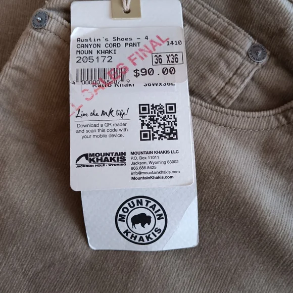Mountain Khakis Straight leg Corduroy Pants NWT, Size 36×36 - Picture 5 of 7